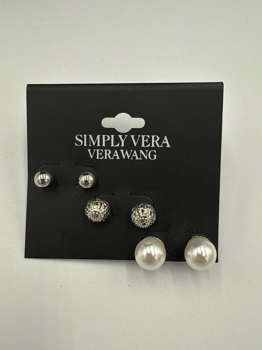 Simply Vera Vera Wang Silver and White Pearl 3-Pair Stud Earring Set